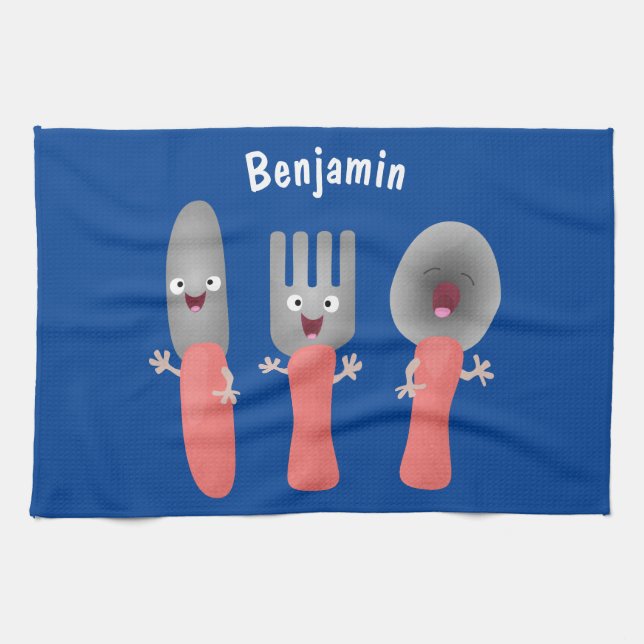 Cute knife fork and spoon cutlery cartoon kitchen towel (Horizontal)