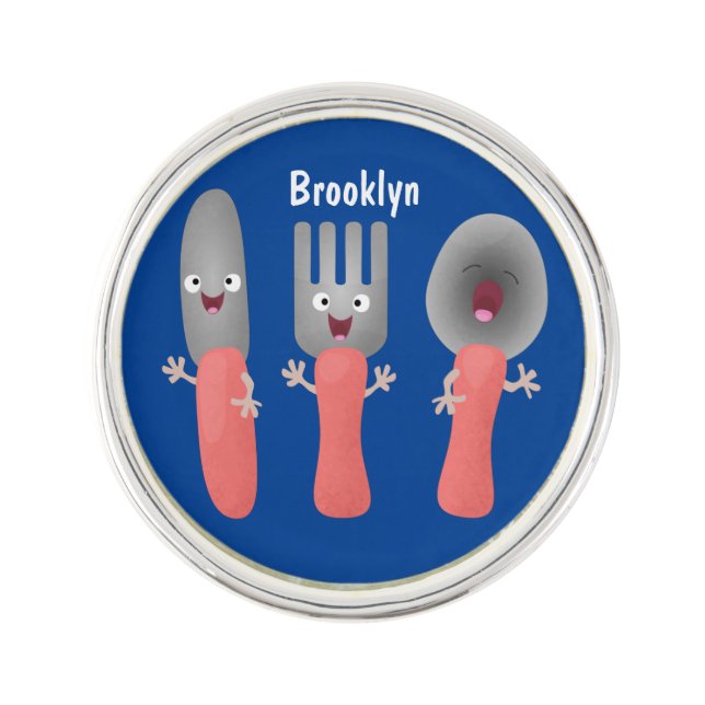 Cute knife fork and spoon cutlery cartoon lapel pin (Front)