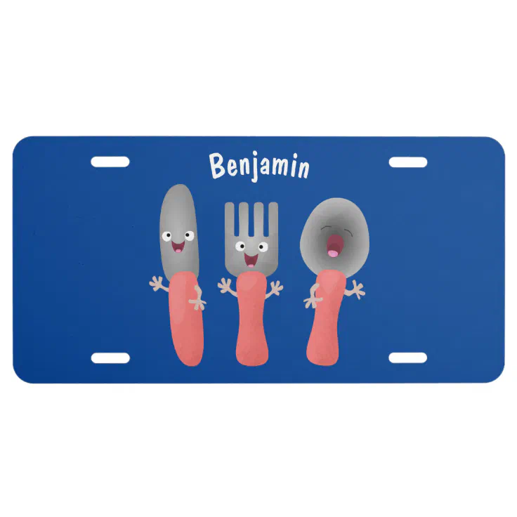 Cute knife fork and spoon cutlery cartoon license plate | Zazzle Cute knife fork and spoon cutlery cartoon license plate | Zazzle
