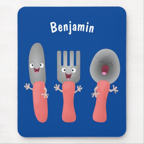 Cute knife fork and spoon cutlery cartoon mouse pad