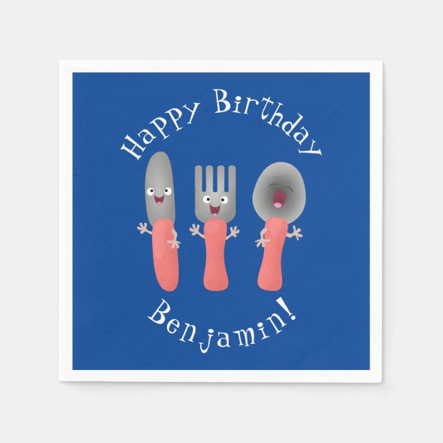 Cute knife fork and spoon cutlery cartoon napkins (Front)