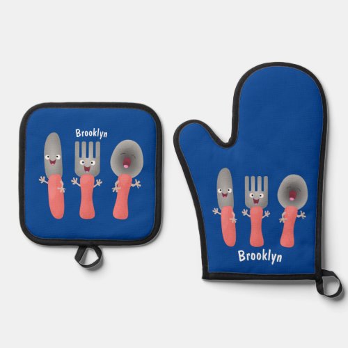 Cute knife fork and spoon cutlery cartoon oven mitt  pot holder set