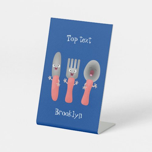 Cute knife fork and spoon cutlery cartoon pedestal sign