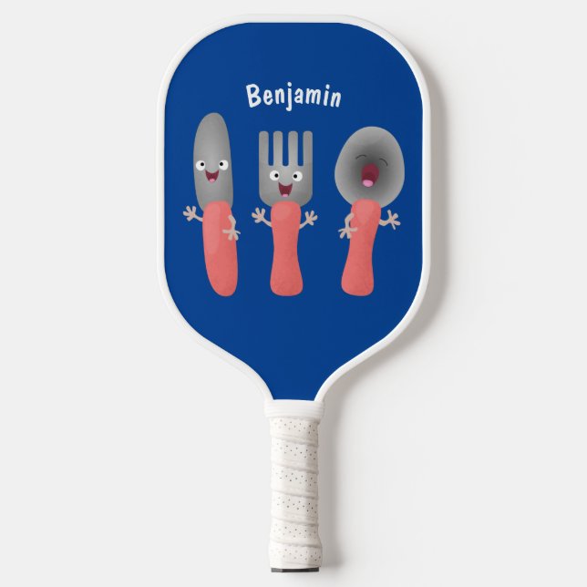 Cute knife fork and spoon cutlery cartoon  pickleball paddle (Front)