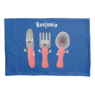 Cute knife fork and spoon cutlery cartoon pillow case