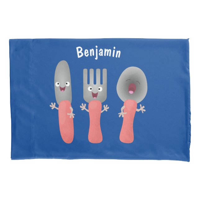 Cute knife fork and spoon cutlery cartoon pillow case (Front)