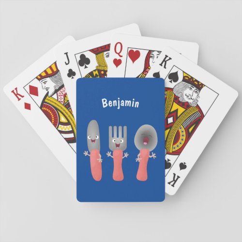 Cute knife fork and spoon cutlery cartoon poker cards