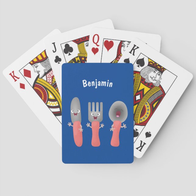 Cute knife fork and spoon cutlery cartoon poker cards (Back)
