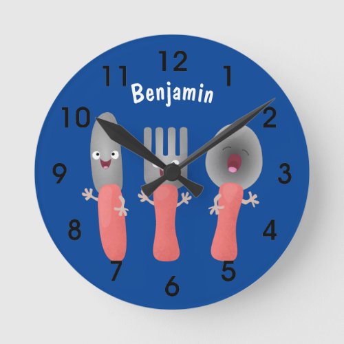 Cute knife fork and spoon cutlery cartoon round clock
