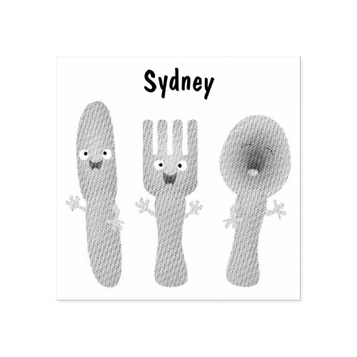 Cute knife fork and spoon cutlery cartoon rubber stamp