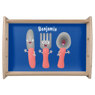 Cute knife fork and spoon cutlery cartoon serving tray