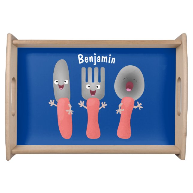 Cute knife fork and spoon cutlery cartoon  serving tray (Front)