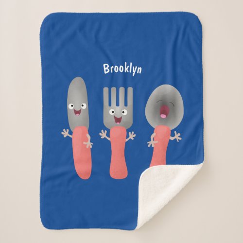 Cute knife fork and spoon cutlery cartoon sherpa blanket