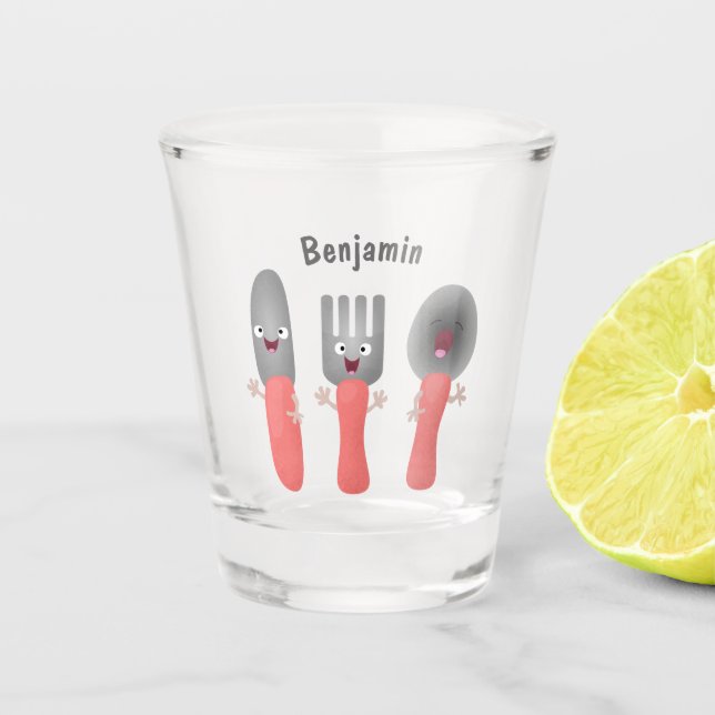 Cute knife fork and spoon cutlery cartoon shot glass (Front)