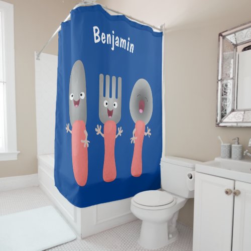 Cute knife fork and spoon cutlery cartoon shower curtain