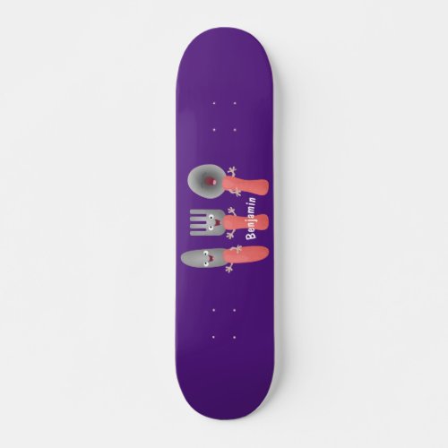 Cute knife fork and spoon cutlery cartoon skateboard