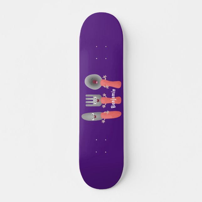 Cute knife fork and spoon cutlery cartoon skateboard (Front)