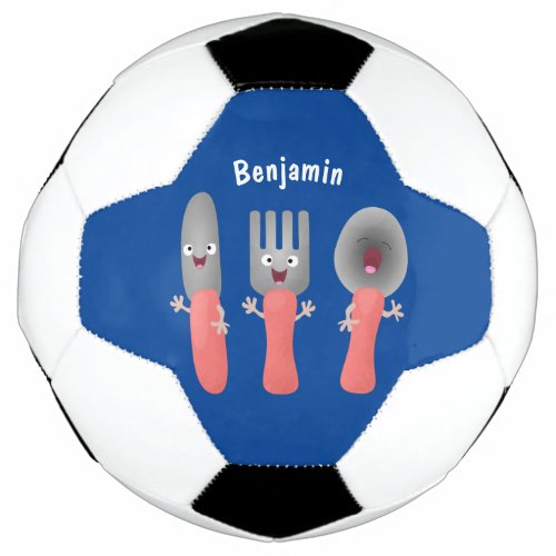 Cute knife fork and spoon cutlery cartoon soccer ball