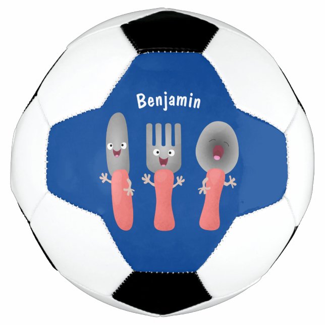 Cute knife fork and spoon cutlery cartoon soccer ball (Front)