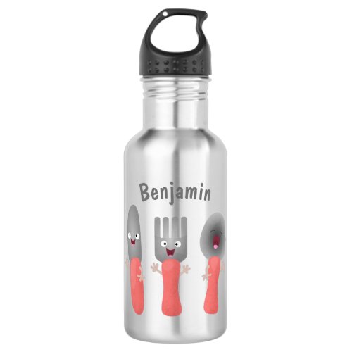 Cute knife fork and spoon cutlery cartoon stainless steel water bottle