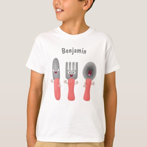 Cute knife fork and spoon cutlery cartoon T_Shirt