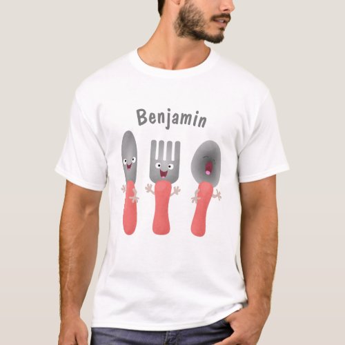 Cute knife fork and spoon cutlery cartoon T_Shirt