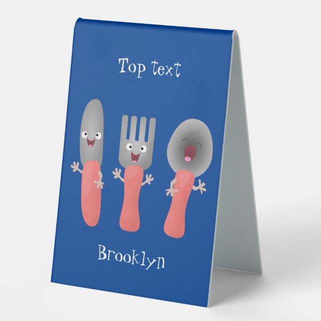 Cute knife fork and spoon cutlery cartoon table tent (Front)