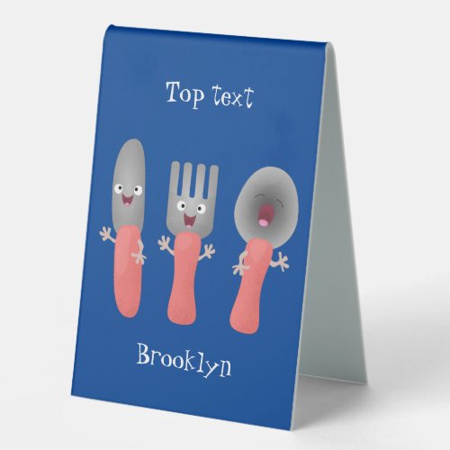 Cute knife fork and spoon cutlery cartoon table tent sign