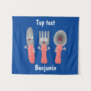 Cute knife fork and spoon cutlery cartoon tapestry