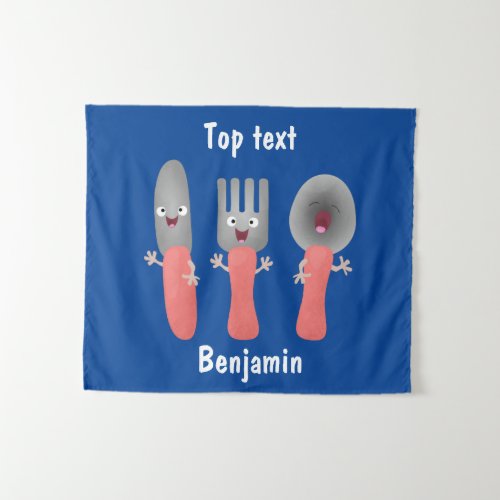 Cute knife fork and spoon cutlery cartoon  tapestry