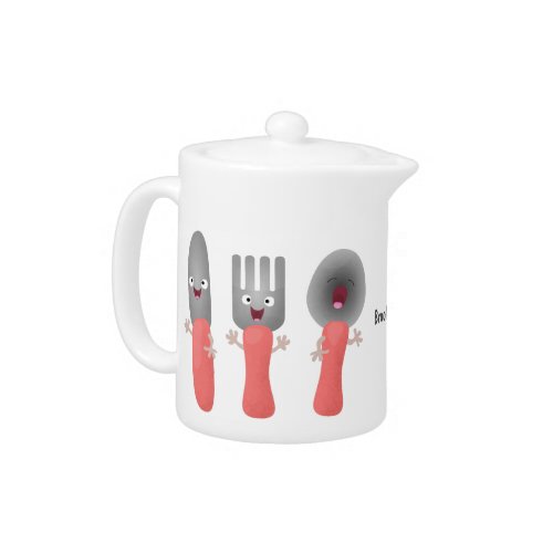 Cute knife fork and spoon cutlery cartoon teapot