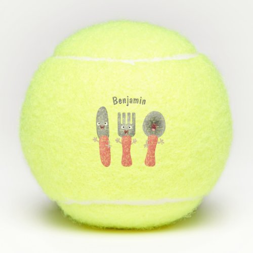 Cute knife fork and spoon cutlery cartoon tennis balls