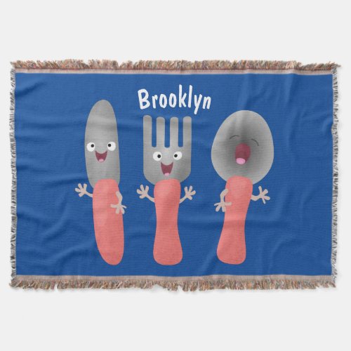 Cute knife fork and spoon cutlery cartoon throw blanket