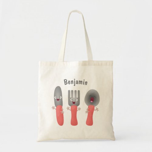 Cute knife fork and spoon cutlery cartoon tote bag