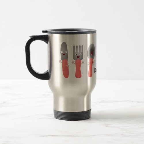 Cute knife fork and spoon cutlery cartoon travel mug