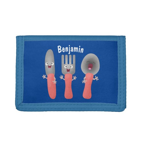 Cute knife fork and spoon cutlery cartoon trifold wallet