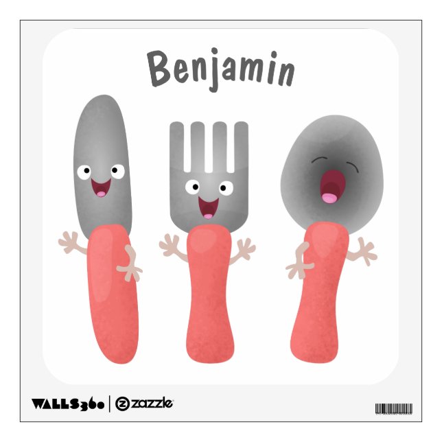 Cute knife fork and spoon cutlery cartoon wall decal (Front)