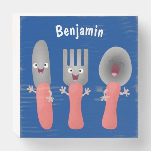 Cute knife fork and spoon cutlery cartoon wooden box sign