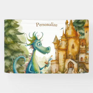Cute Knight Dragon Castle Birthday Party Kids Banner