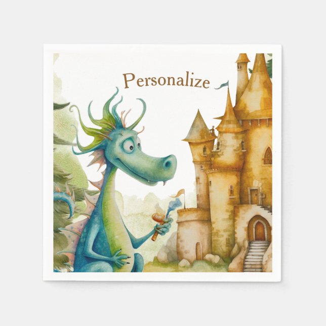 Cute Knight Dragon Castle Birthday Party Kids Napkins (Front)