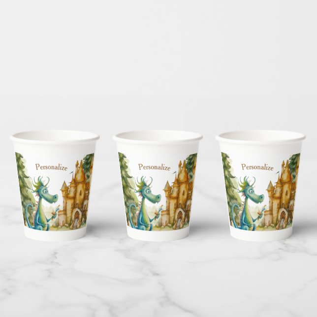 Cute Knight Dragon Castle Birthday Party Kids Paper Cups (Multi)