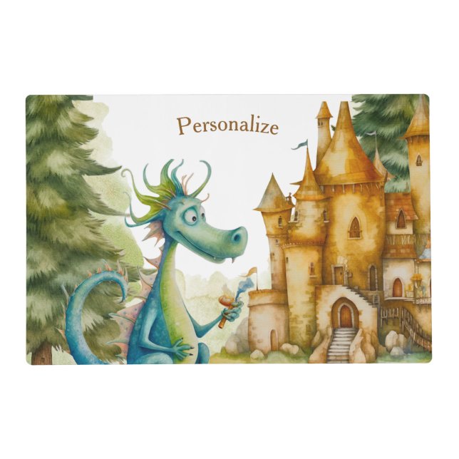 Cute Knight Dragon Castle Birthday Party Kids Placemat (Front)