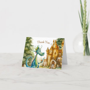 Cute Knight Dragon Castle Birthday Party Kids Thank You Card