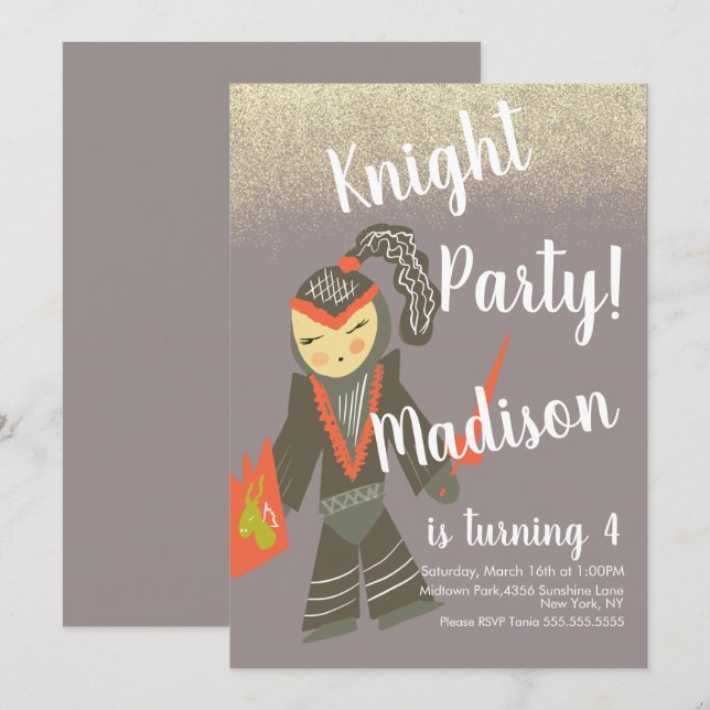 Cute Knight Party Doodle Invitation (Front/Back)