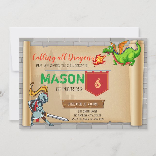 Cute knight party invitation (Front)