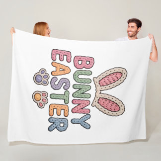 Cute Knitted Bunny Easter Puff Texture Pastel Typo Fleece Blanket