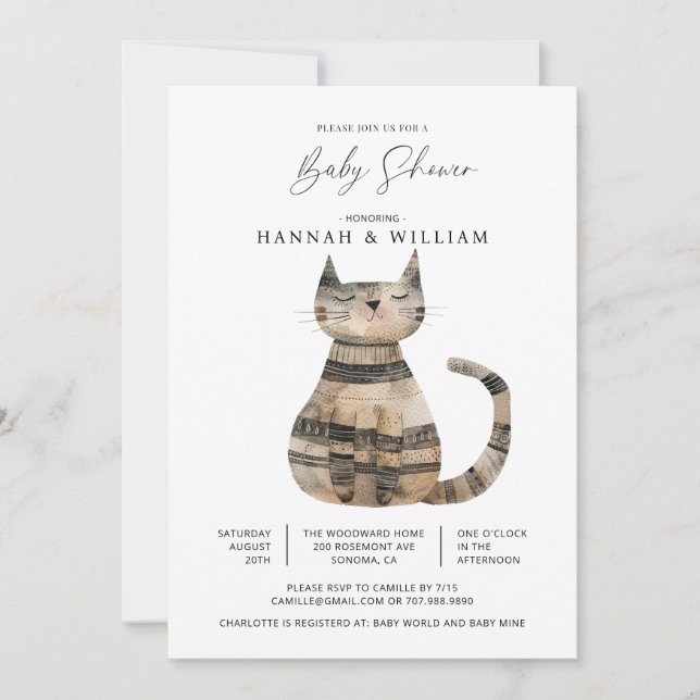 Cute Knitted Cat Baby Shower Invitation (Front)