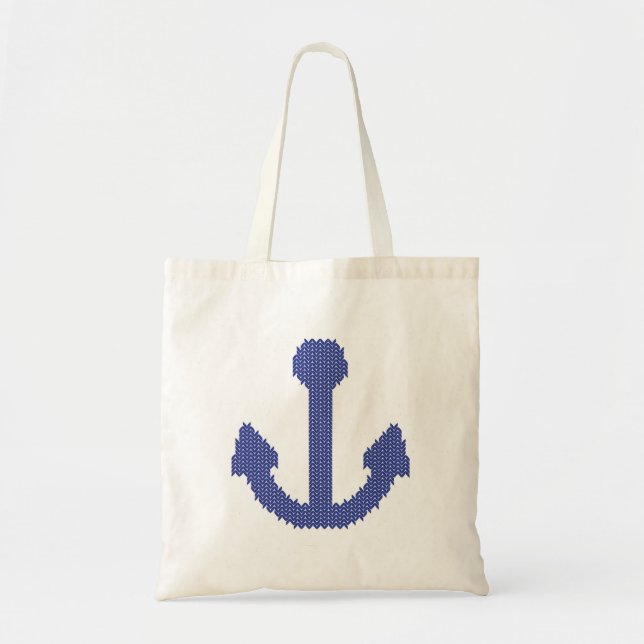 Cute Knitted navy Anchor Tote Bag (Front)