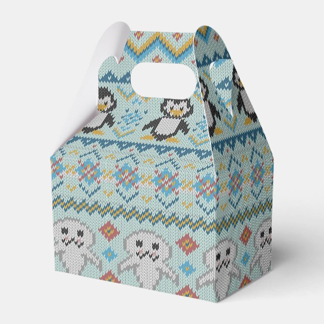 Cute Knitted Penguin and Seal Pattern Favor Boxes (Back Side)
