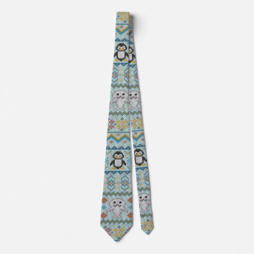 Cute Knitted Penguin and Seal Pattern Neck Tie